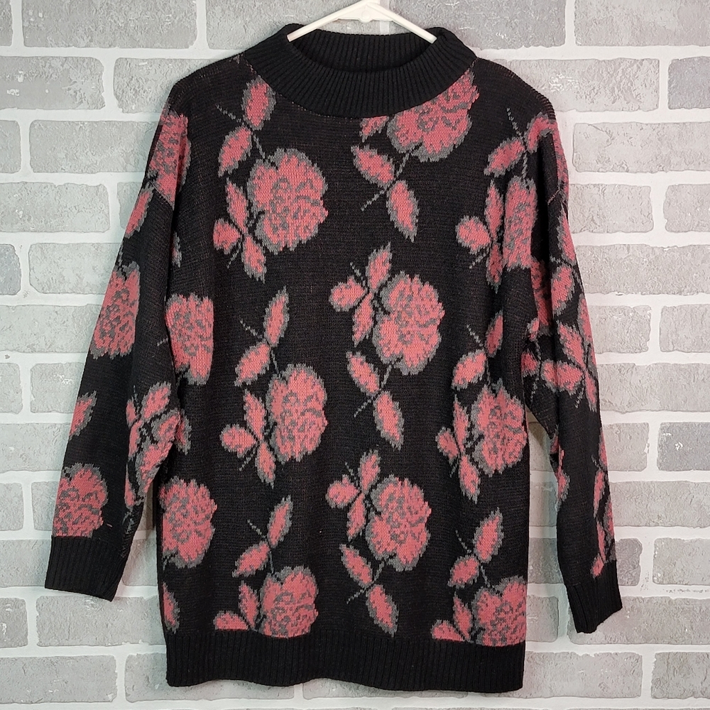 Great Times Vintage Made in USA Floral Mock Turtle Neck Sweater Women's Unsized